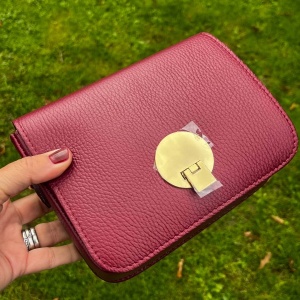 Leather Gold Tone Bag - Burgundy